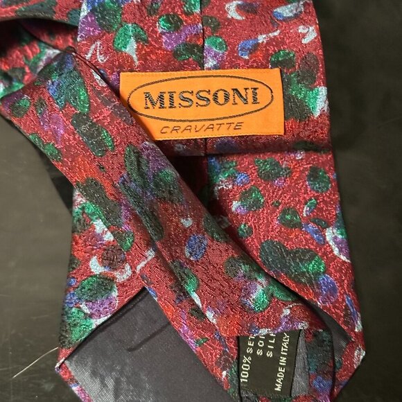 Missoni Tie Burgundy Abstract Maroon Silk Necktie Neckwear VTG Painterly - Picture 3 of 7